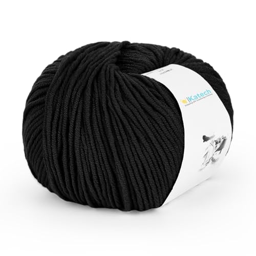 Image of Katech Cotton Yarn for Crocheting-55% Cotton 45% Acrylic-#3 DK (Light)-Super Soft Milk Cotton Yarn-Great Crochet and Knitting Starter Kit for Colorful Craft(Black)