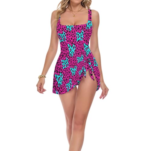 Maillot de bain gainant imprimé léopard rose bleu pour la plage