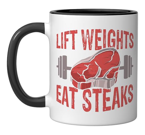 Lift Weights Eat Steaks Ceramic Mug, Black/White