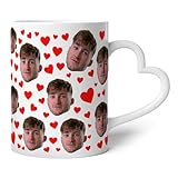 Purple Print House Personalised Face All Over Heart Shaped Handle Mug Boyfriend Girlfriend Funny Valentines Day Novelty Gift Men Women Cup