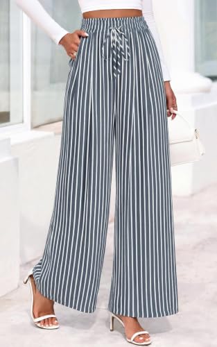 Image of PRETTYGARDEN Womens Pants Elastic Waist Floral Lightweight Palazzo Pants for Women Casual Lounge Wide Leg Pants Woman