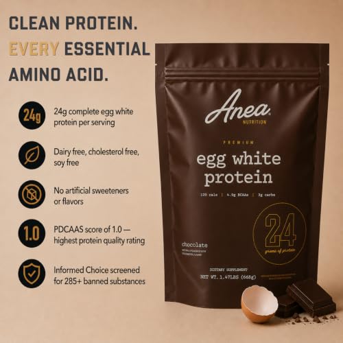 Image of Anea Protein Powder, Egg White Protein Powder, Complete Amino Acids, Egg Whites, No Artificial Sweeteners, Gluten Free, Dairy Free, Soy Free, Chocolate Flavor, Informed Choice Certified, 20 Servings