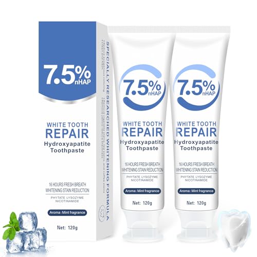 120g*2 Hydroxylapatit Zahnpasta, 2 Stück Hydroxyapatite Toothpaste, Fluoridfreie Zahnschmelzreparatur Zahnpasta, Schützt Den Zahnschmelz, Linderung von Zahnempfindlichkeit