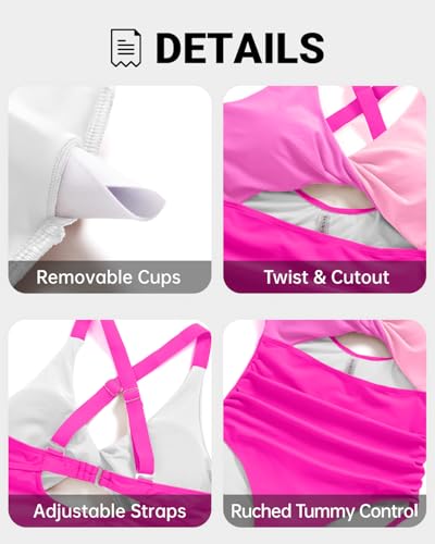 Image of Tempt Me Women One Piece Swimsuits Tummy Control Cutout Bathing Suits Ruched V Neck Twist Front Swimwear