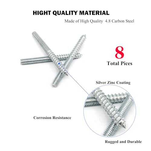 Image of 8 Pack 3 /8-16 x 4 Inch Silver Hanger Bolts 3 /8-16 inch Double Headed Bolts 3 /8 Wood Dowel Screw Self-Tapping Screw Hanger Bolts for Furniture Double Head Threaded Rods Bolt 100mm Length