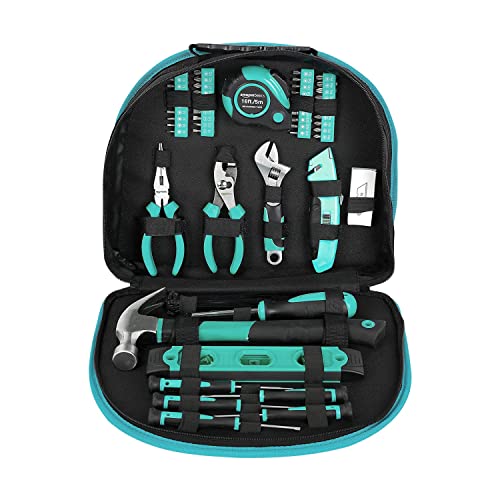 Amazon Basics 104-Piece Home Repair Household Tool Set with Easy Carrying Round Pouch, Portable Hand Tool Kit, Turquoise, 14.4 x 11.4 x 3 inches by Amazon Basics - Image 4