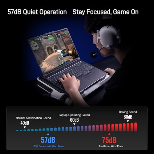 Image of Flydigi BS2 Pro Laptop Cooling Pad RGB for 15.6-21 Inch, Wind-Pressure Closed-Loop Turbo-Fan with MAX 4000RPM, Triple Noise Reduction, Intelligent Temperature Control,4 Height Stands