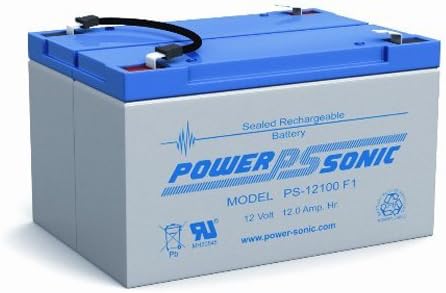 Power-Sonic PS-12100F1 Battery; Sealed Lead Acid; Rechargeable; 12 V; 12 Ah; Spill-Proof; F1 Quick Tabs