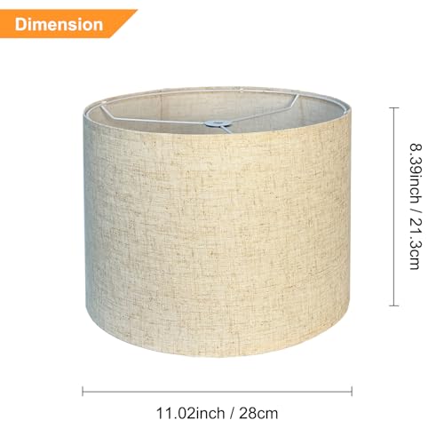 Lampshades Set of 2, Lampshades 11.02\" Top x 11.02\" Bottom x 8.39\" High, Medium Lampshades (Spider Fitter), Beige Lampshades Natural Linen Hand
