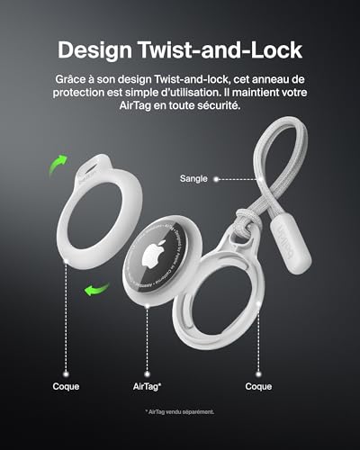 Belkin Anneau de protection avec cordon d'attache (protection pour AirTag, accessoire résistant aux rayures, blanc)