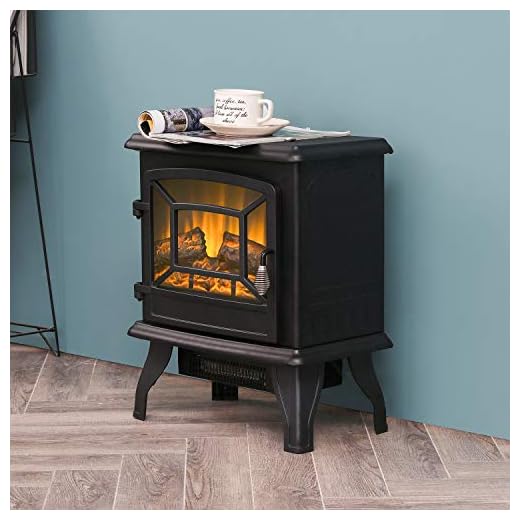 Festival Depot Freestanding Electric Fireplace 1400W Realistic Log Flame Stove Portable Space Heater FireBox Thermostat Control Office Home Living Room Apartment Use Steel Overheat Protect (17")
