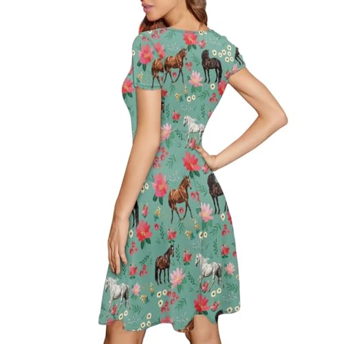 Image of AFPANQZ Womens Casual Summer Lightweight Vintage Dress Short Sleeve Midi Dress Knee-Long Luxury Formal Dress