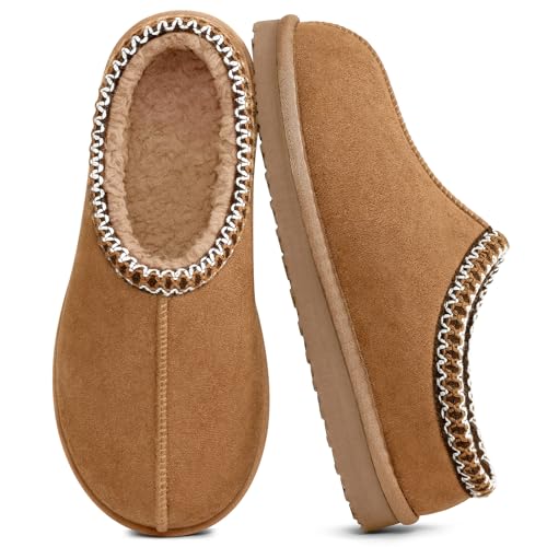 Image of Litfun Mens Memory Foam House Slippers Winter Warm House Shoes Fuzzy Comfy Clog Slippers Indoor Outdoor, Chestnut, EU 46-47