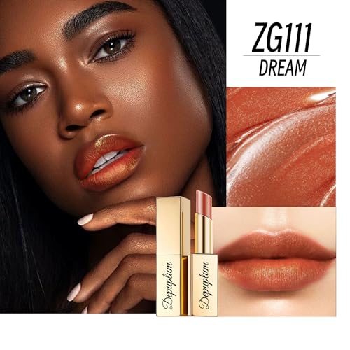 Depuplum Light Brown Caramel Shimmer Lipstick for Women Moisture Tinted Lip Balm Nourish Lip Gloss Cruelty Free Glitter Lip Stick (ZG111 Dream - Brown Nude) — view 3