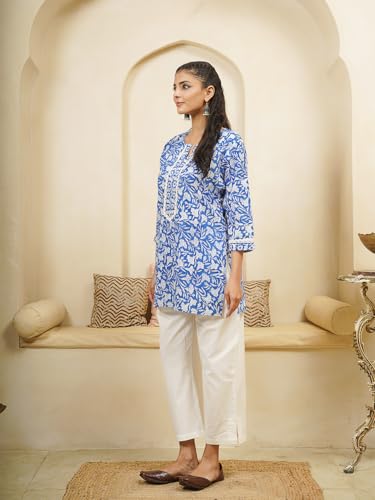 Image of Pure Cotton Printed Short Kurti for Women | Traditional Block Print Kurta Top | Casual & Workwear Ethnic Fashion