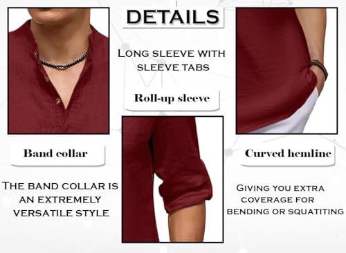 Image of ROYALSCOUT Men's Cotton Blend Casual Short Kurta Shirt with Notch Neck and Button Detail | Full Sleeve Straight Fit Lightweight Ethnic Top for Summer