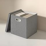 VECELO 収納ボックス カラーボックス 33×33×33cm 折りたたみ収納 衣類収納 取っ手付き クローゼット 蓋付き 衣装ケース 布 おしゃれ 目隠し 奥行30 おもちゃ タオル 布製 コンパクト グレー