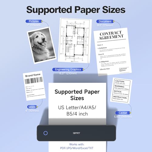 Image of iDPRT Portable Thermal Printer Wireless for Travel, Printers for Home Use, Come with Carry Case& 10 Sheets Thermal Paper, Support 8.5x11 US Letter&A4 Thermal Paper, Compatible with Phone Laptop