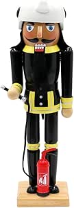 Dekohelden24 Holz Nussknacker Feuerwehrmann mit Feuerlöscher, L/B/H 8,5 x 6 x 23 cm