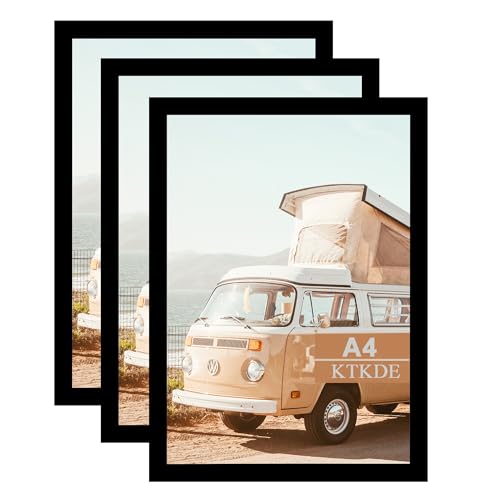 Image of KTKDE A4 Picture Frame Black - 8.27x11.69 Inch Frame Set of 3, Poster Frames, Certificates Documents Frames,Modern Style Wood Composite Frame Wall Gallery Photo Frames Home Decor best gift