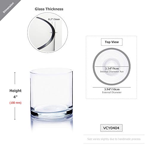 Wgvi Cylinder Vase Bulk, 4" W X 4" H, Floral Container, Glass Candle Holder Centerpiece Planter Terrarium For Wedding Party Event, Home Office Decor, Clear, 6 Pieces #TOP1