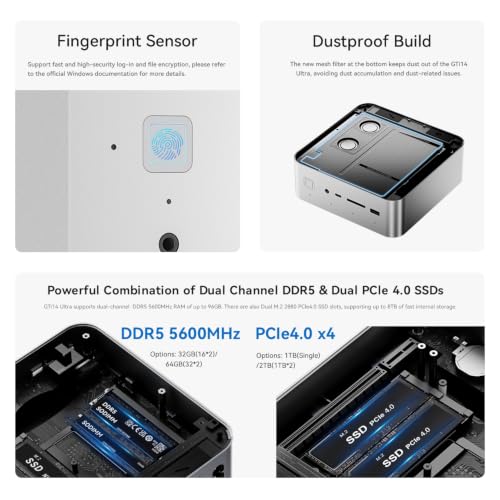 Image of Beelink GTI14 PRO Mini PC with Intel Core Ultra 9 185H(16C /22T, up to 5.1GHz), 64GB DDR5 1TB NVMe M.2 SSD Triple Display Output, NPU, 10G LAN + WiFi7 + Bluetooth 5.4, W-11 PRO Gaming Business Mini PC
