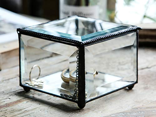 Utopz Retro Clear Glass Box Keepsake Jewelry Trinket Boxes Home Decor, Beveled Glass Display Box, 3.75x3.75x3 in