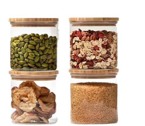 Sageware Glas Vorratsdose Set mit Bambus-Deckel Vorratsgläser aus Borosilikatglas luftdichte Aufbewahrungsgläser (4 x 500ml)