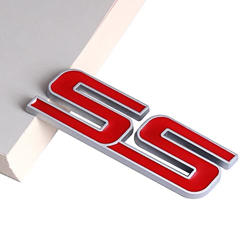 Image of 2Pc Trunk and Fender SS Emblem 10336980 3D Metal Badge Pearl Replacement for 2006 2007 2008 2009 2010 Impala Malibu HHR Cobalt SSR (Silver Red)