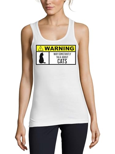 Débardeur en coton pour femme blanc imprimé chats drôle rigolo haut été
