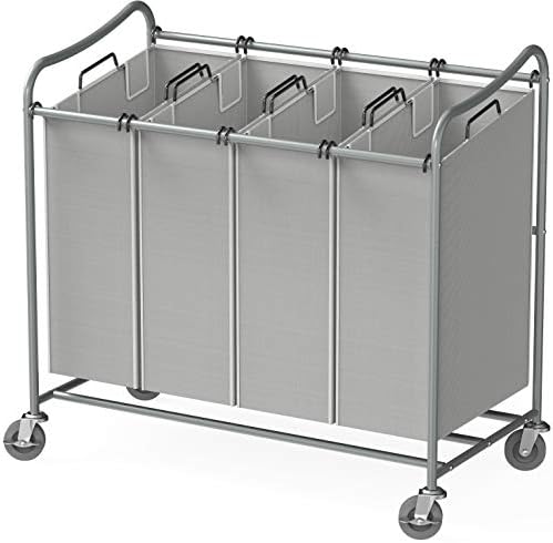 SimpleHouseware 4-Bag Heavy Duty Laundry Sorter Rolling Cart, Silver