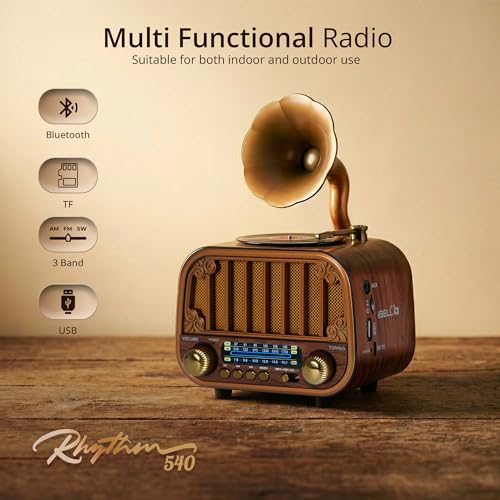 Image of iBELL Rhythm 540 Vintage Bluetooth Speaker with AM /FM /SW Radio | 3 Band Portable Retro Radio | USB Port & TF Card Slot | MP3 Playback | 5V DC Powered Wireless Music System (Wood Finish)