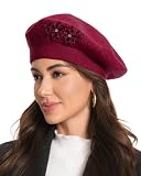 Flower Embroidery Beret Hat for Women, French Style Knitted Beret Hats, Stylish Solid Color Beret Cap for Women Girls Lady