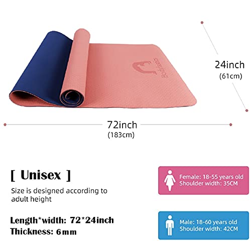 Image of Bodylastics Yoga Mat for Men and Women with Carry Bag TPE 6ft x 2ft x 6mm Large Size Anti Slip & Anti Tear Workout Mat