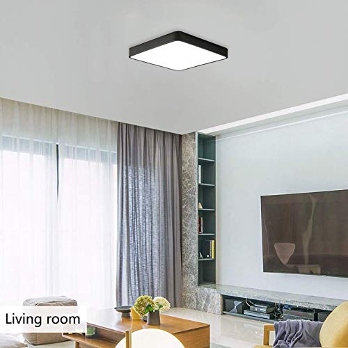Ganeed Led Ceiling Light Flush Mount,24W 12-Inch Modern Ceiling Lamp Fixture Square,6500K Cool White Energy Saving Lighting Fixture For Living Bathroom Dining Room,Black #TOP5