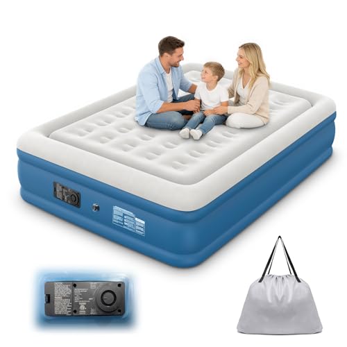 Trailabo Colchão Inflável Casal 205 * 155 * 38 CM, Infiação e Deflação Rápidas e Automáticas, para Famílias e Camping - Azul Marinho e Cinza (110V)