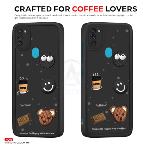 Image of AESTMO Back Case Cover for Samsung Galaxy M11 | Cute Fun Cartoon 3D Ball | Coffee Silicone Case | Full Body Protection | Camera Protection Back Cover for Samsung Galaxy M11 (Black)