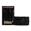 SILKIE x4 Set – Better than Satin – 100% Pure Mulberry Silk Black on Black Skinny Scrunchies Travel Pouch Everyday Hair Ties Elastics Hair Care Ponytail Holder No Damage (Noir)