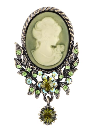 Image of Alilang Vintage Inspired Crystal Rhinestone Victorian Lady Cameo Brooch Pin Maiden Flower Pendant