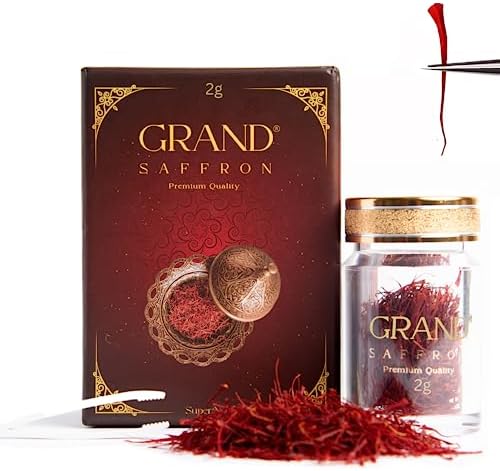 Grand Saffron Threads – Luxury Saffron Spice – 100% Organic Saffron Strand - 2g / 0.07oz with Protective Saffron Box - Source from Pure Saffron Farms - All Spices Saffron Threads for Cooking/Tea (Super Negin) (ISO Pure)