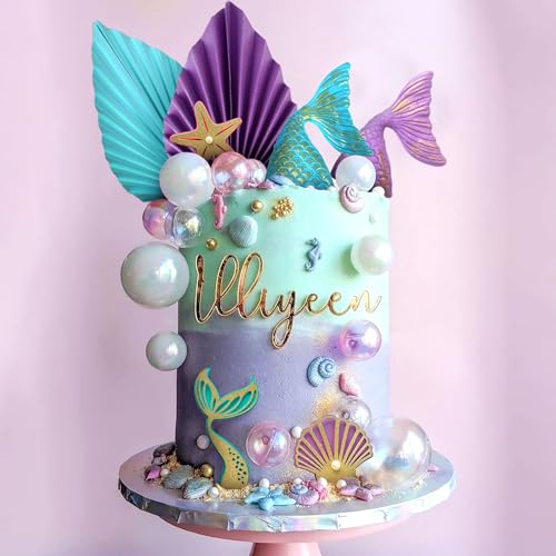 Decoración para tartas de sirena bajo el mar con cola y conchas para suministros para fiestas