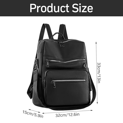 Shengxi Rucksack tasche 2 in 1 damen, Soft Leder handtasche Rucksack für Damen, Damen Freizeit multifunktional rucksack mittelgroß für den täglichen Gebrauch auf Reisen, Arbeit und Schule, schwarz