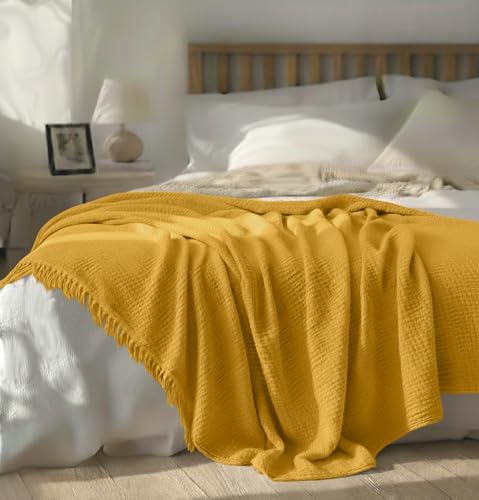 KyraHome 100% Organic Cotton 60"x80" Large Muslin Throw Blanket for