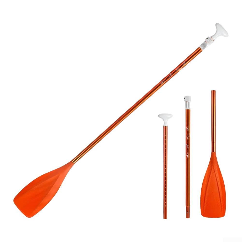 Pagaia a 3 sezioni 160-210 cm arancione blu nylon pagaia a 3 sezioni (arancione) | Forte albero in alluminio, ripartizione a 3 sezioni, adatto per gommoni, facile trasporto, uso del mare del fiume