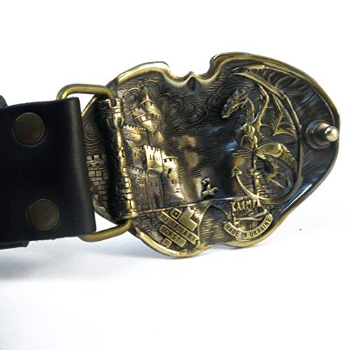 Leather belt with Dragon belt buckle, Handmade scandinavian old norse mythology Fafnir dragon solid brass belt buckle on leather belt3
