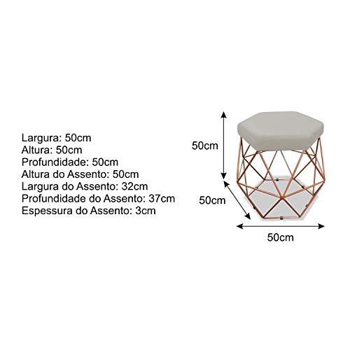 Puff Pufe Puf Redondo Banco Bruna Barril Base de Ferro Bronze Artesanal Suede Bege para Recepção Qua