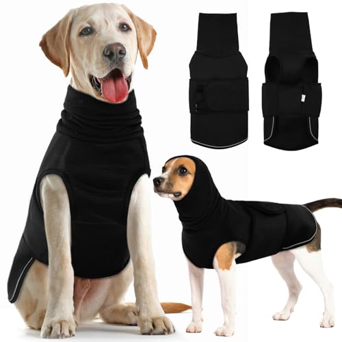 IDOMIK Dog Anxiety Vest with Hoodie, Adjustable Neck Wound Cover,Black,2XL