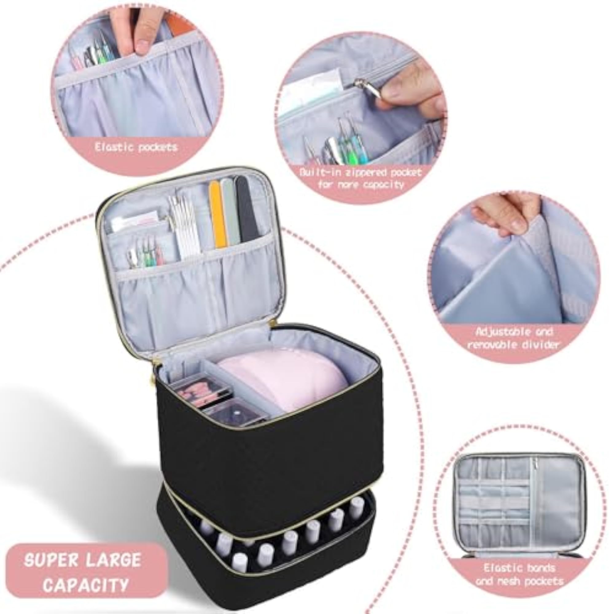 Nail Polish Organizer Bag Sturdy Double Layer for Nail Polish Tools
