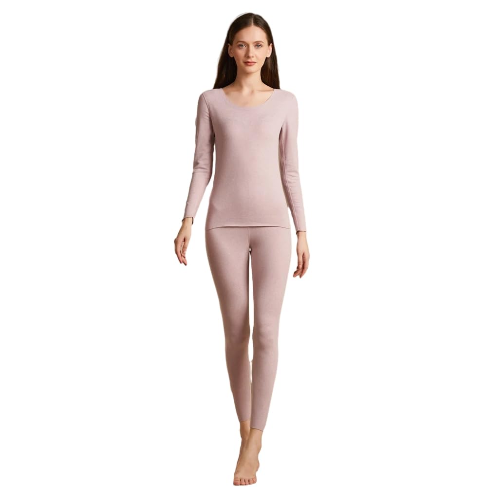 OFFSUM Ropa Interior Térmica Mujer - Conjunto De Lencería Delgada Y Cálida para Invierno, Tops Y Pantalones Sin Costuras, Ropa Interior Informal Y Cómoda, Ropa De Descanso De Color Sólido