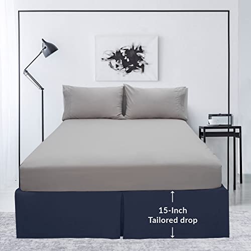 Mellanni Twin Bedskirt - Bed Frame And Box Spring Cover - 15-Inch Tailored Drop Pleated Dust Ruffle - Hotel Luxury Bedding - Easy Fit, Wrinkle, Fade, Stain Resistant - 1 Bed Skirt (Twin, Navy Blue) #TOP2